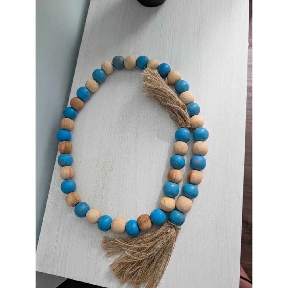 🌊 Blue & Natural Wood Bead Garland 🌊